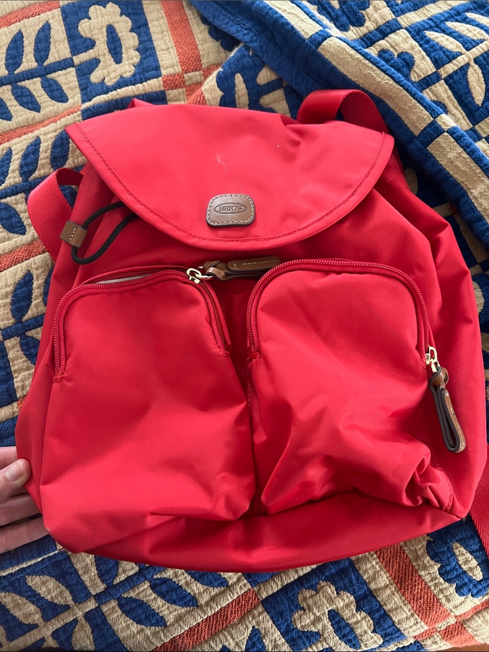 Bric's Bright Red Nylon Backpack with Front Pockets